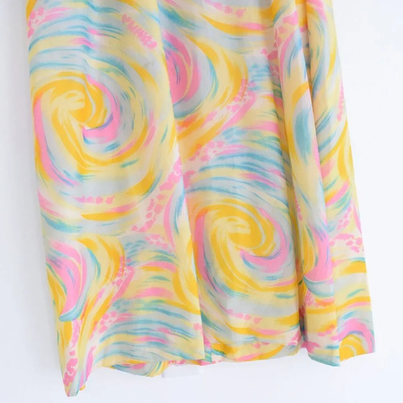 Yellow Teal Pink Tie Dye Sleeveless  Sunset Rainbow Cloud Flowy Maxi Dress M - Picture 4 of 13